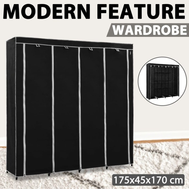 vidaXL Šatník so 4 priehradkami čierny 175x45x170 cm
