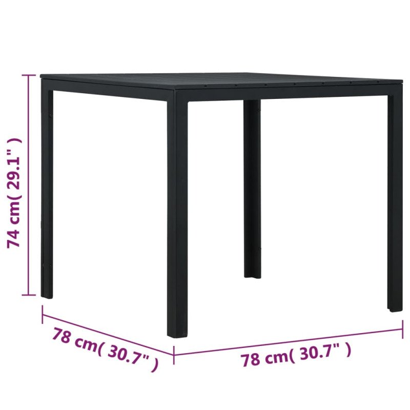 vidaXL Konferenčný stolík, čierny 78x78x74 cm, HDPE, drevený vzhľad