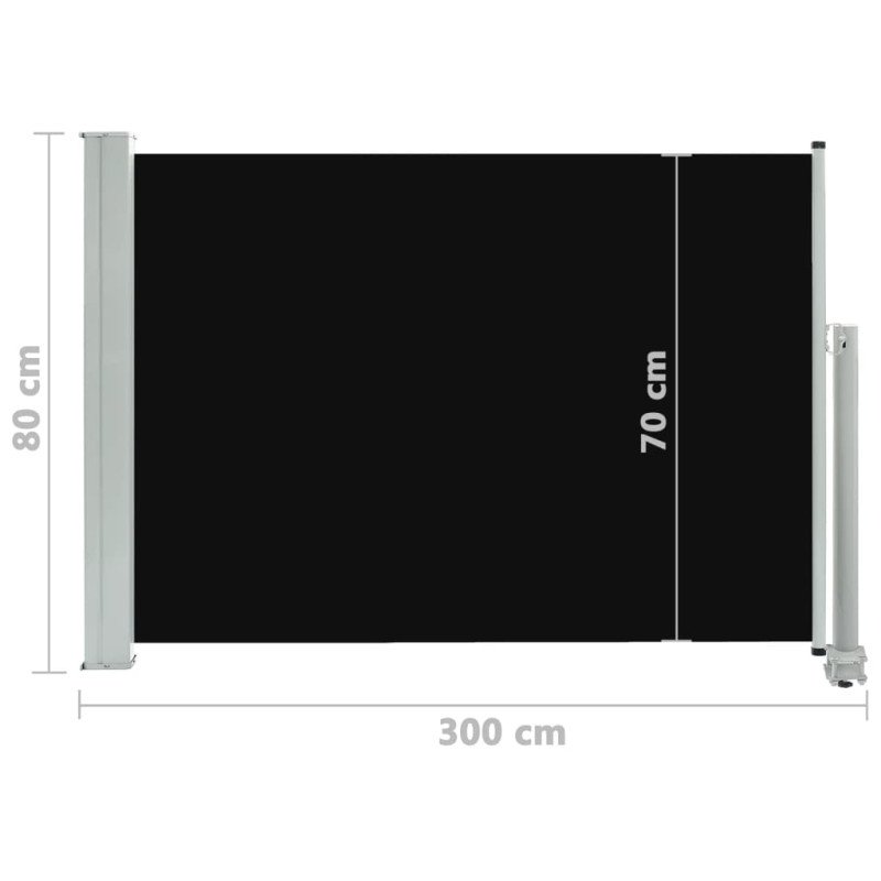 vidaXL Zaťahovacia bočná markíza na terasu čierna 80x300 cm