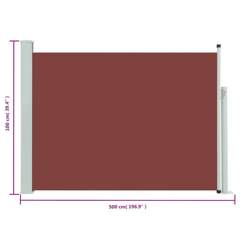 vidaXL Zaťahovacia bočná markíza na terasu 100x500 cm, hnedá
