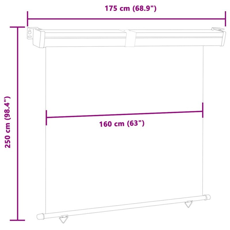 vidaXL Bočná markíza na balkón 170x250 cm, hnedá