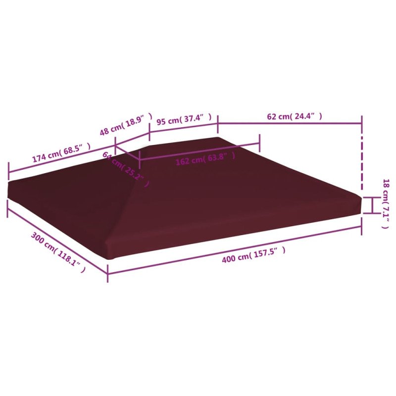 vidaXL Strieška na altánok 310 g/m² 3x4 m, bordová