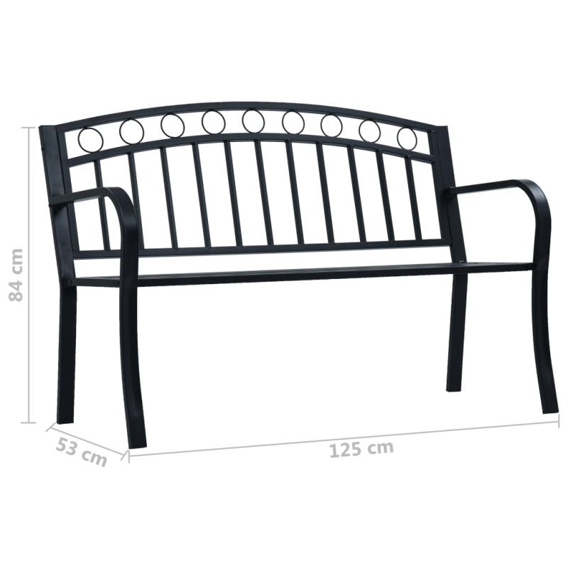 vidaXL Záhradná lavička 125 cm čierna oceľová