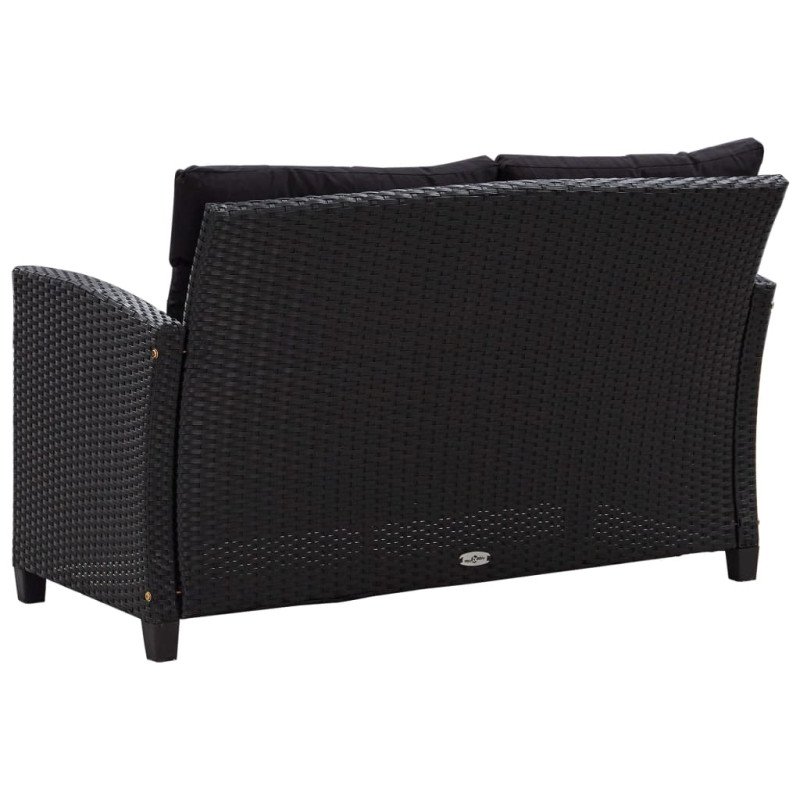 vidaXL 2-miestna záhradná pohovka s podložkami čierna 124 cm polyratanová