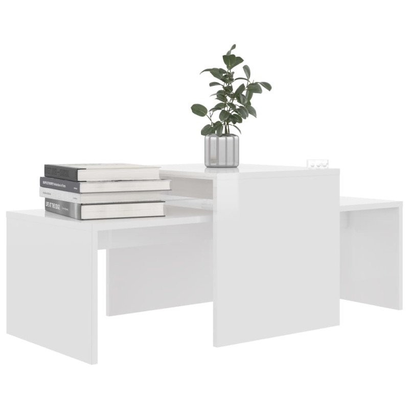 vidaXL Konferenčné stolíky, lesklé biele 100x48x40 cm, drevotrieska