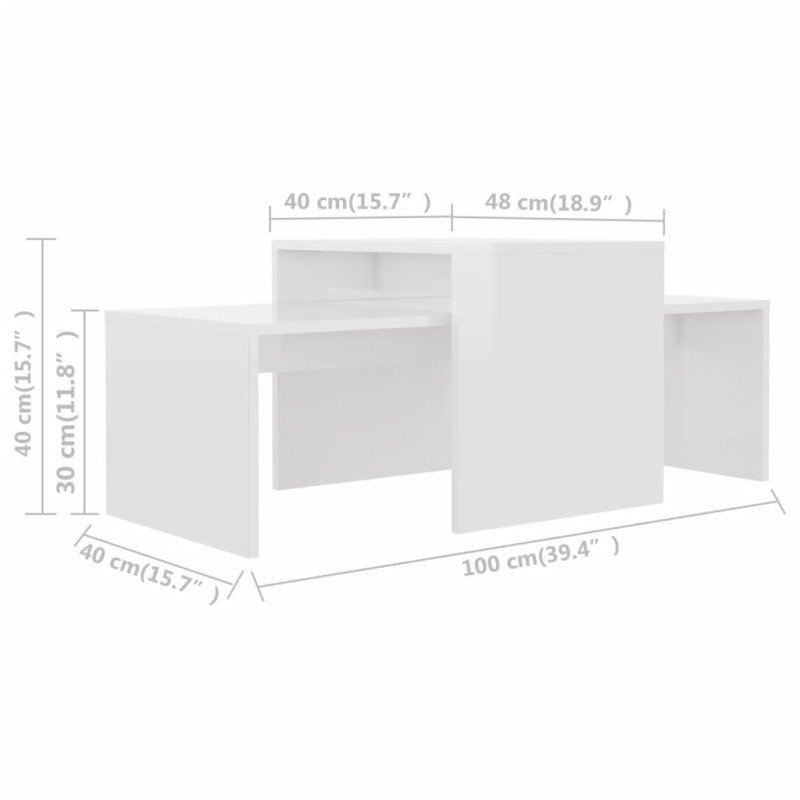 vidaXL Konferenčné stolíky, lesklé biele 100x48x40 cm, drevotrieska