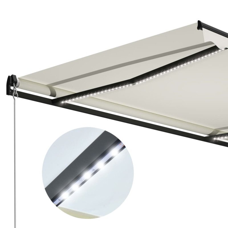 vidaXL Ručne zaťahovacia markíza s LED 400x300 cm krémová