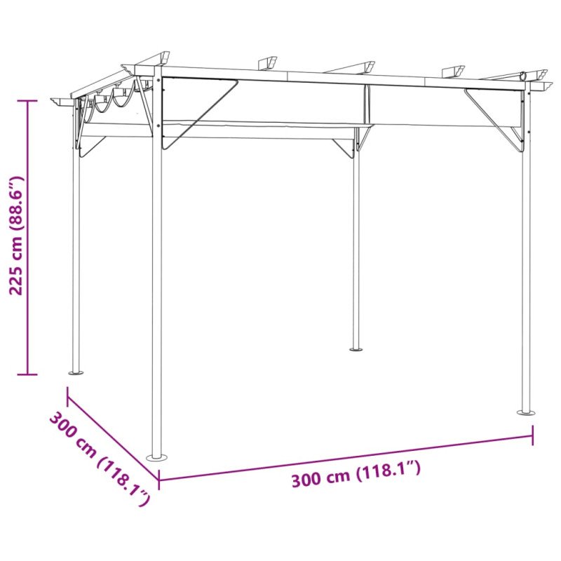 vidaXL Pergola so zaťahovacou strechou sivohnedá 3x3 m oceľ 180 g/m²