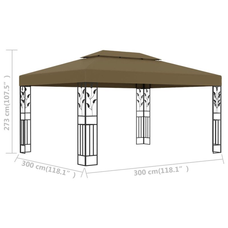 vidaXL Altánok s dvojitou strieškou 3x4 m, sivohnedý 180 g/m²