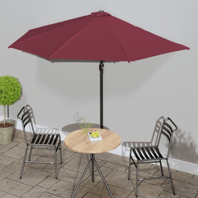 vidaXL Balkónový slnečník,hliníková tyč,bordový 300x155x223cm, polkruh