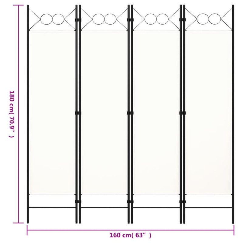 vidaXL Paraván so 4 panelmi, krémovo biely 160x180 cm