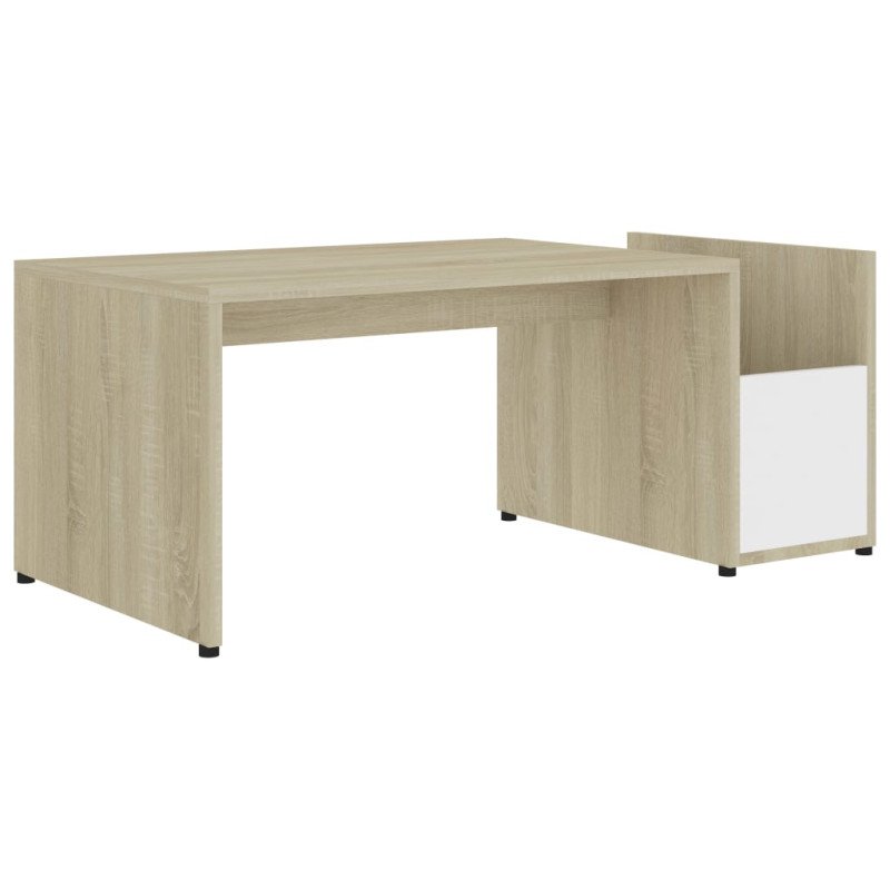 vidaXL Konferenčný stolík biely a dub sonoma 90x45x35 cm drevotrieska
