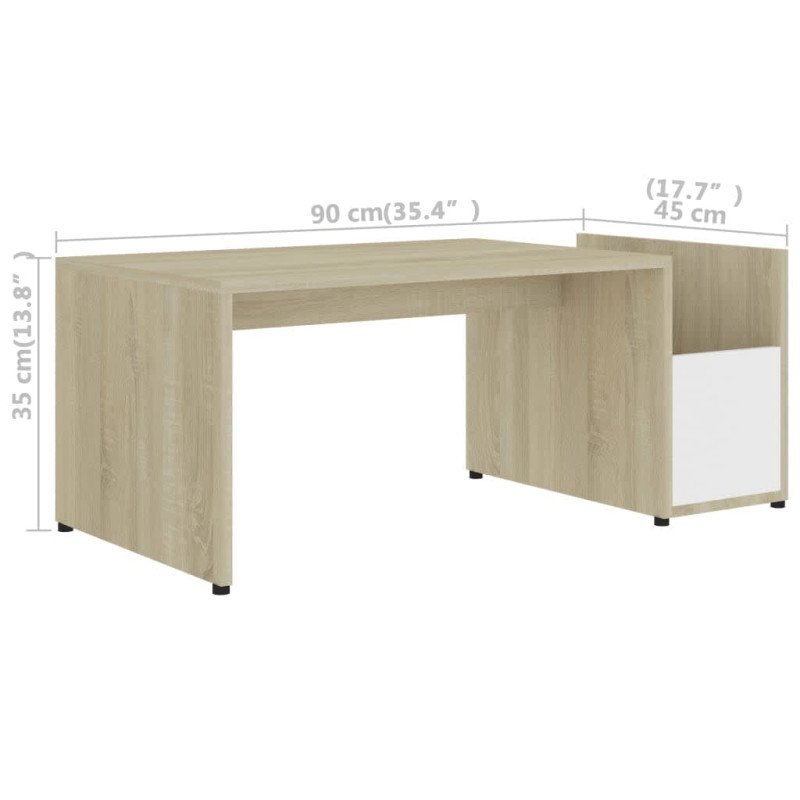 vidaXL Konferenčný stolík biely a dub sonoma 90x45x35 cm drevotrieska