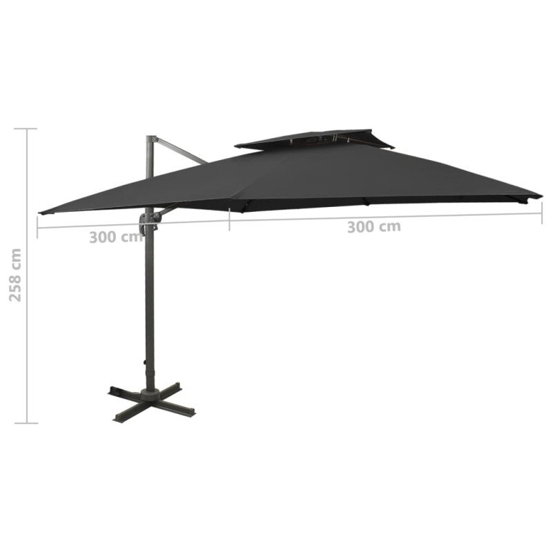 vidaXL Závesný slnečník s dvojitou strieškou 300x300 cm čierny