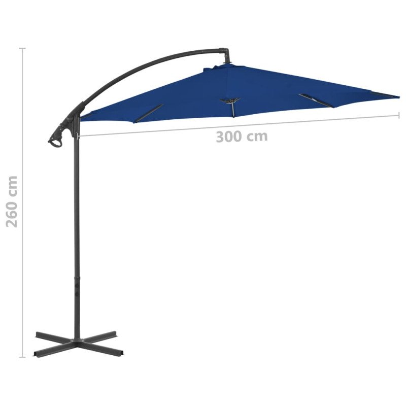 vidaXL Závesný slnečník s oceľovou tyčou 300 cm azúrovo-modrý
