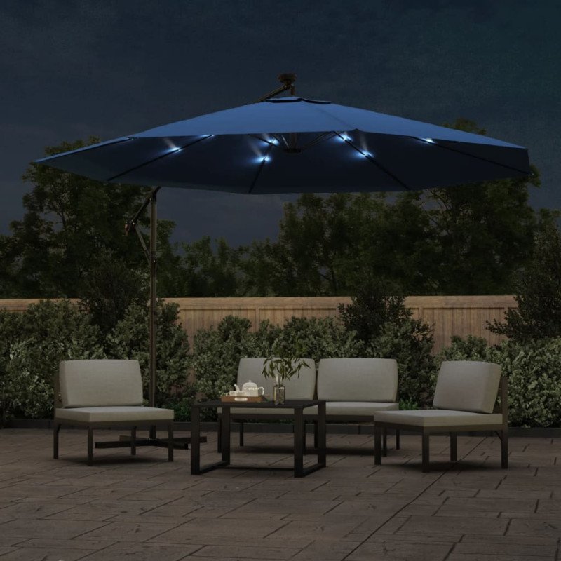 vidaXL Závesný slnečník s LED svetlami azúrovomodrý 350 cm