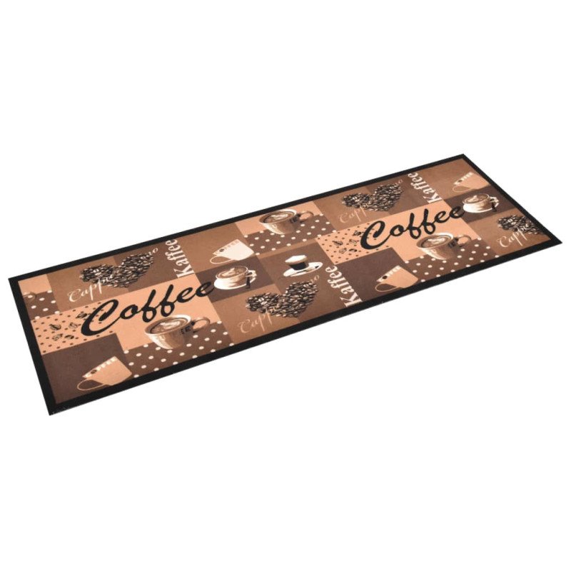 vidaXL Kuchynský koberec prateľný hnedý dizajn s kávou 60x180 cm