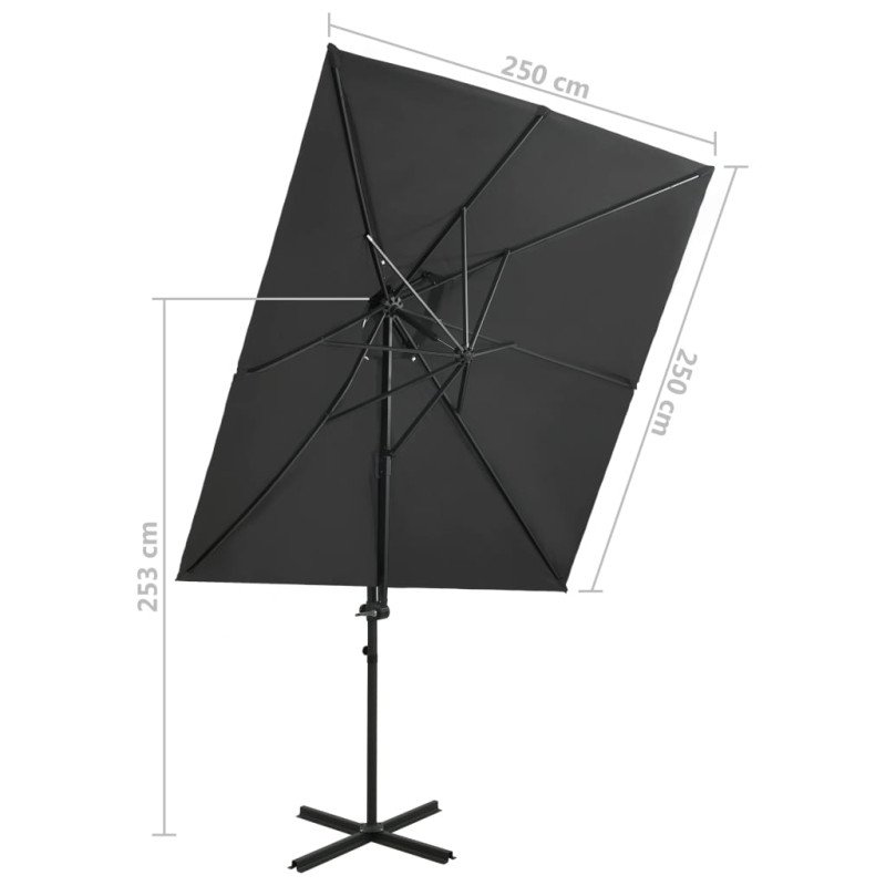 vidaXL Závesný slnečník s dvojitou strieškou antracitový 250x250 cm