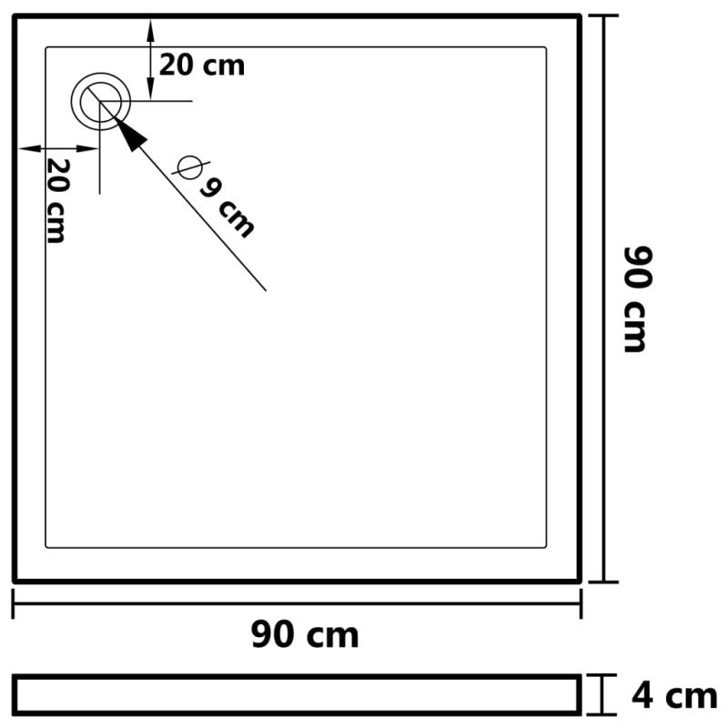 vidaXL Štvorcová sprchová vanička z ABS čierna 90x90 cm