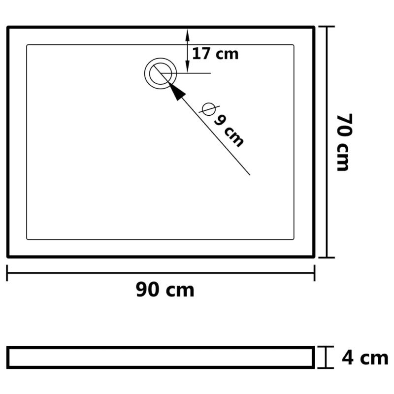 vidaXL Sprchová vanička s protišmykovými výbežkami biela 90x70x4 cm ABS