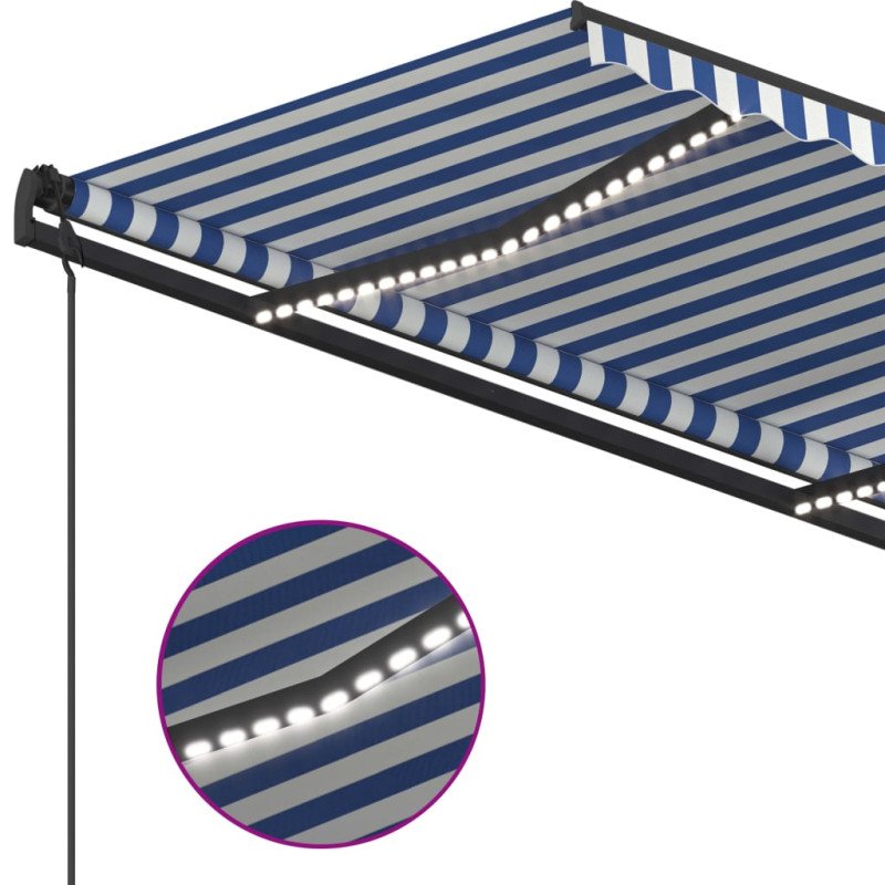 vidaXL Ručne zaťahovacia markíza s LED 4,5x3,5 m modro-biela