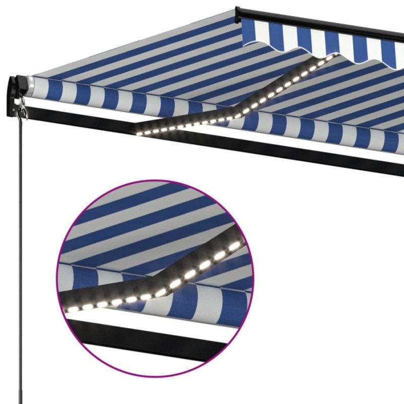 vidaXL Ručne zaťahovacia markíza s LED 350x250 cm modrá a biela