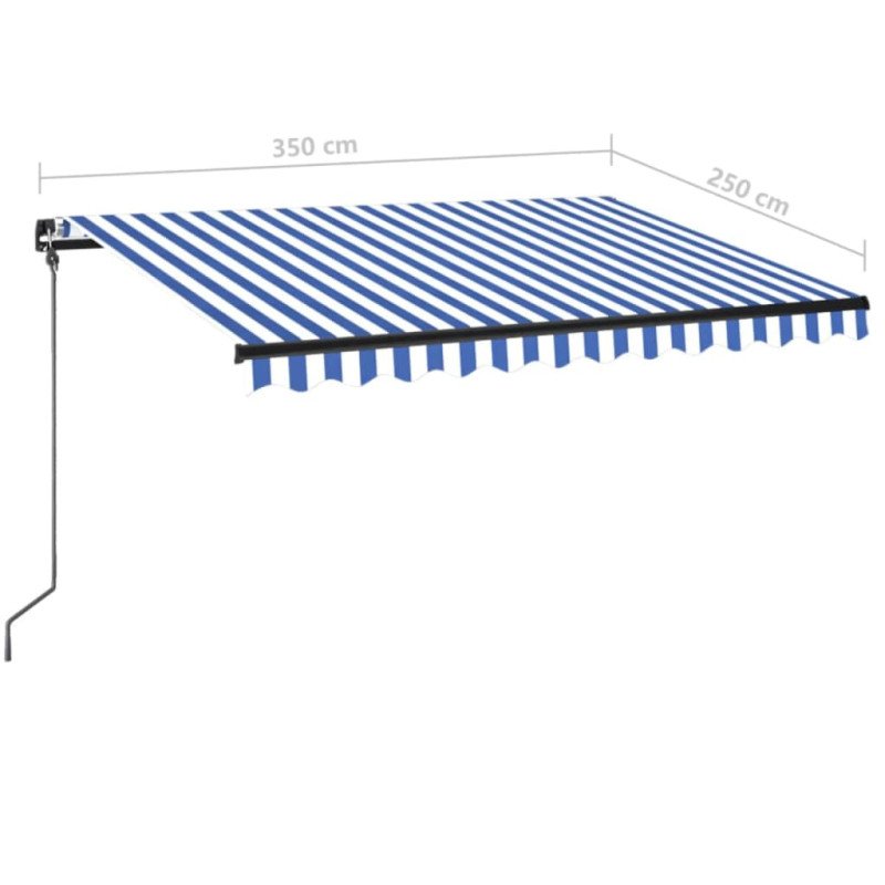 vidaXL Ručne zaťahovacia markíza s LED 350x250 cm modrá a biela