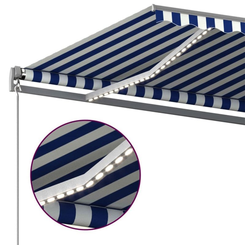 vidaXL Automatická markíza s LED a senzorom vetra 500x300cm modrobiela
