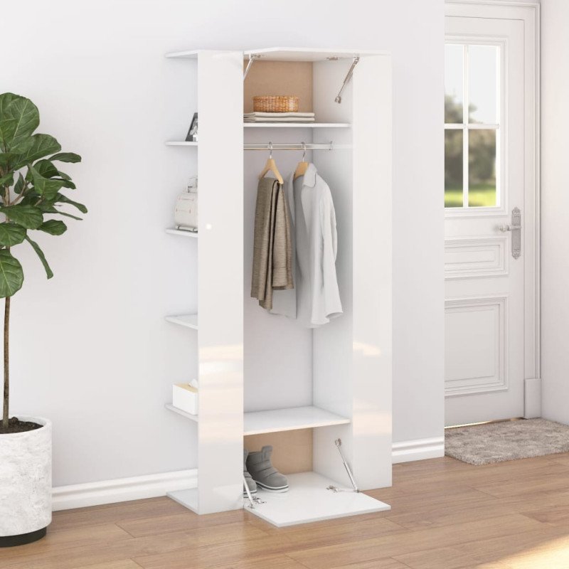 vidaXL Skrinka do chodby lesklá biela 97,5x37x99 cm spracované drevo