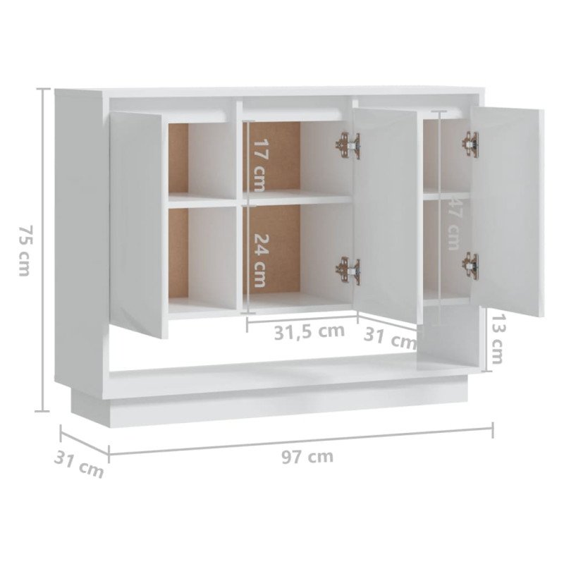 vidaXL Komoda lesklá biela 97x31x75 cm drevotrieska