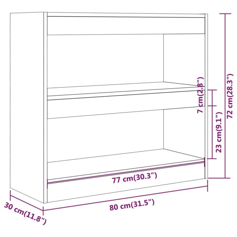 vidaXL Knižnica/deliaca stena dub sonoma 80x30x72 cm