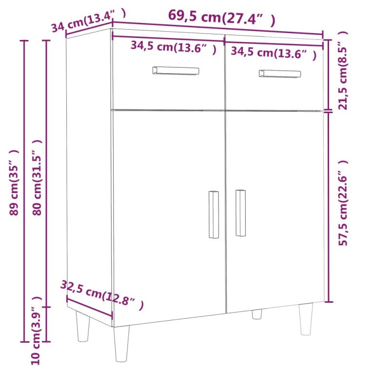 vidaXL Komoda čierna 69,5x34x89 cm spracované drevo