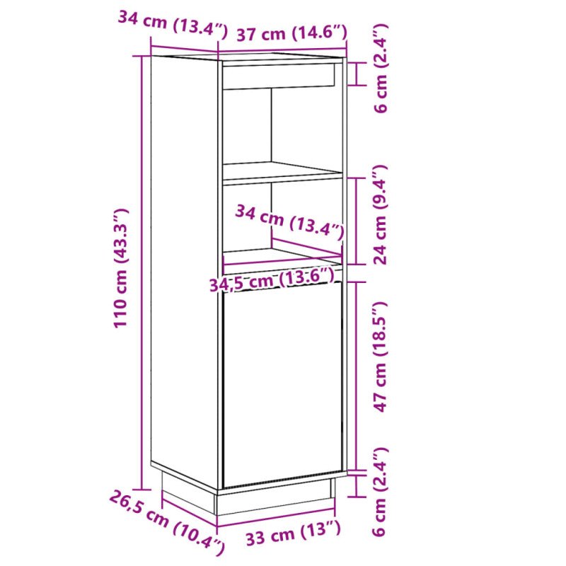 vidaXL Komoda sivá 37x34x110 cm masívna borovica
