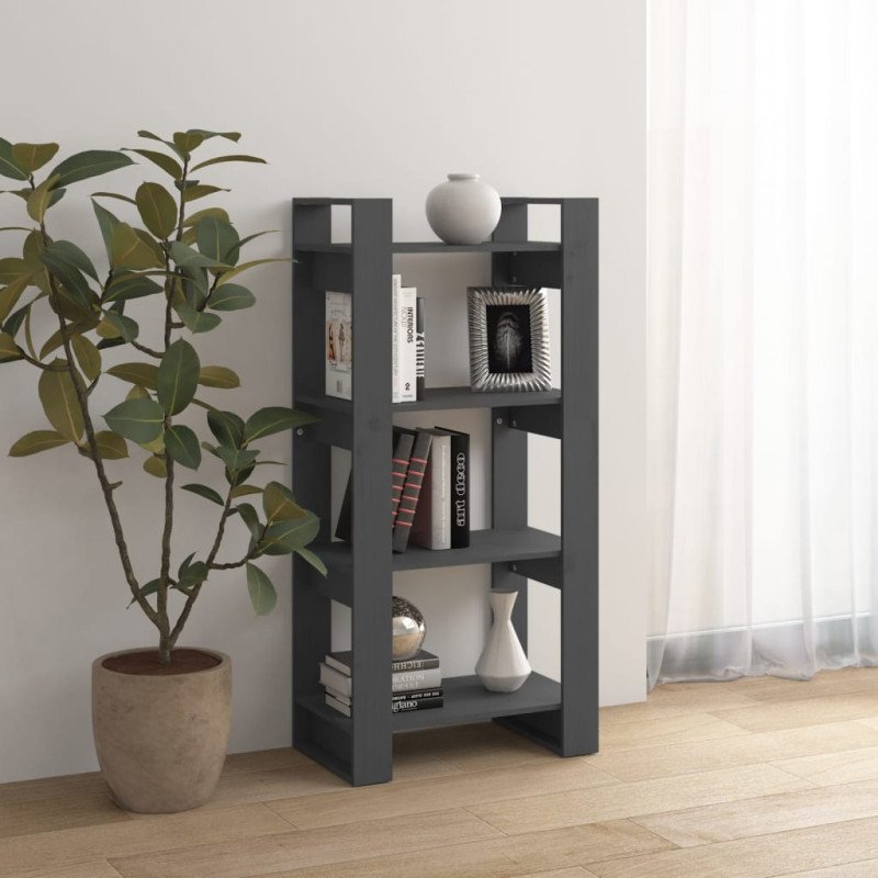 vidaXL Knižnica/deliaca stena sivá 60x35x125 cm masívne drevo