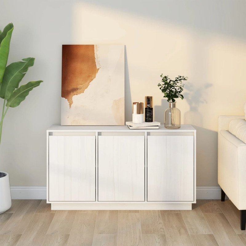 vidaXL Komoda biela 111x34x60 cm borovicový masív