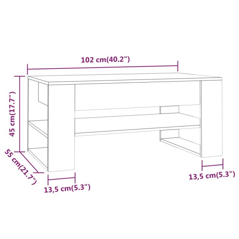 vidaXL Konferenčný stolík dub sonoma 102x55x45 cm spracované drevo