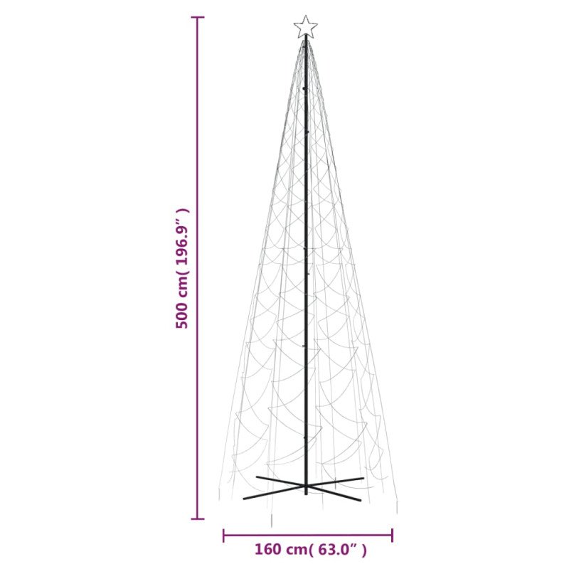 vidaXL Vianočný stromček kužeľ studený biely 1400 LED 160x500 cm