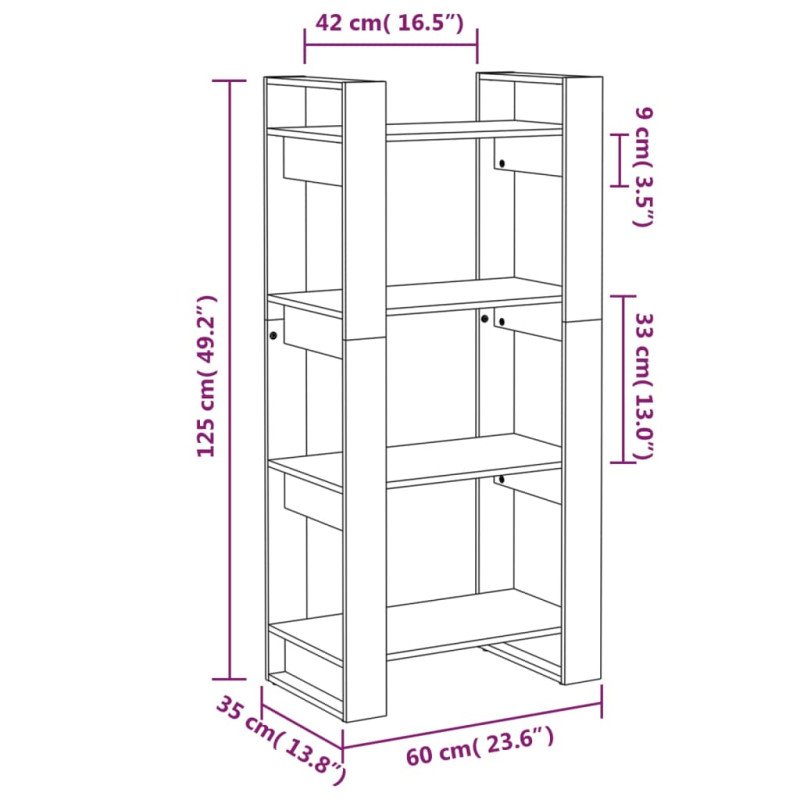 vidaXL Knižnica/deliaca stena 60x35x125 cm masívna borovica