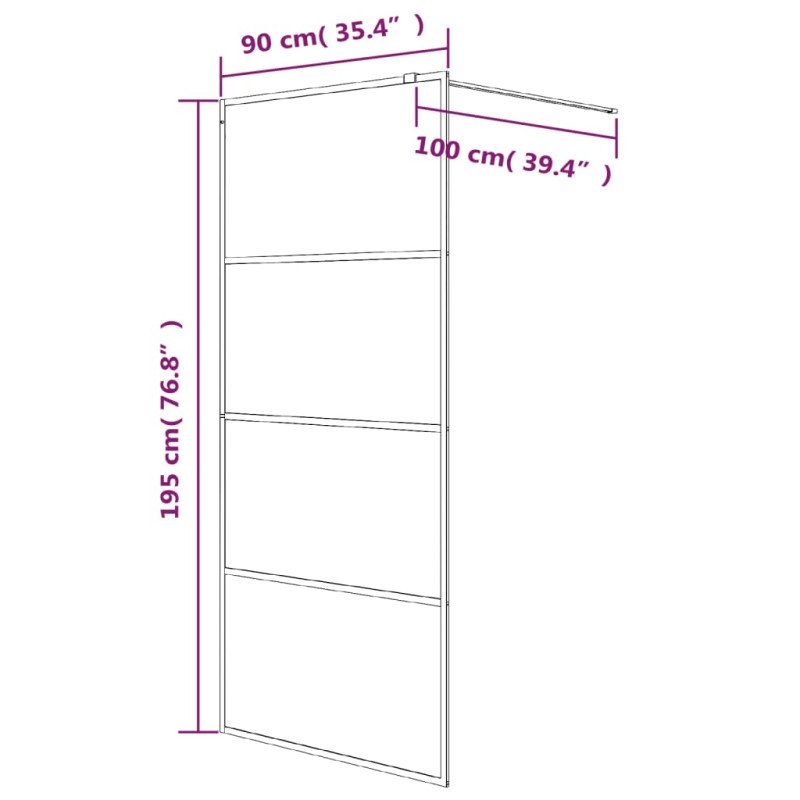 vidaXL Sprchová zástena čierna 90x195 cm polopriehľadné ESG sklo