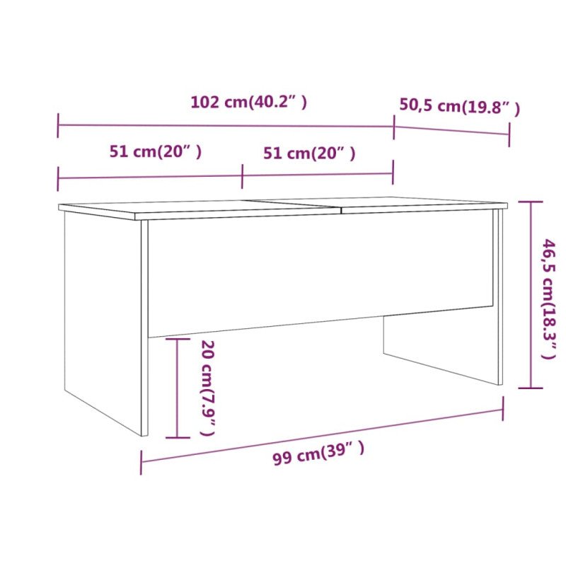 vidaXL Konferenčný stolík sivý sonoma 102x50,5x46,5cm spracované drevo