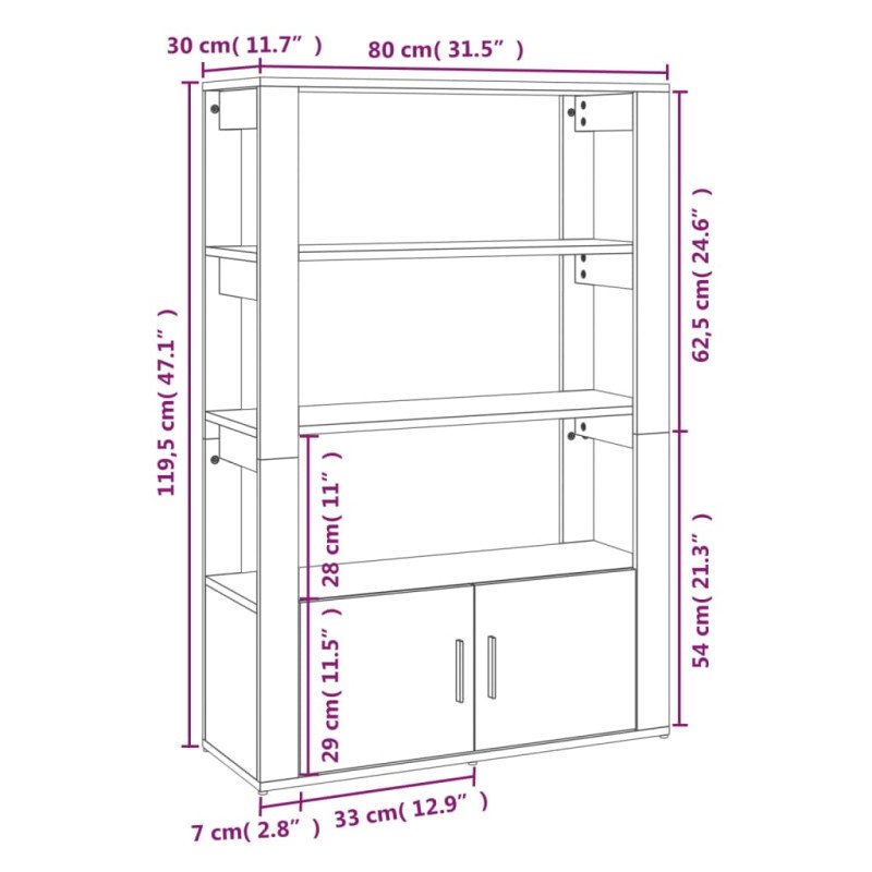 vidaXL Komoda dymový dub 80x30x119,5 cm spracované drevo