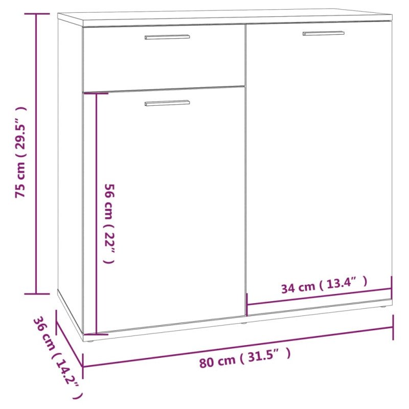 vidaXL Komoda sivá sonoma 80x36x75 cm spracované drevo