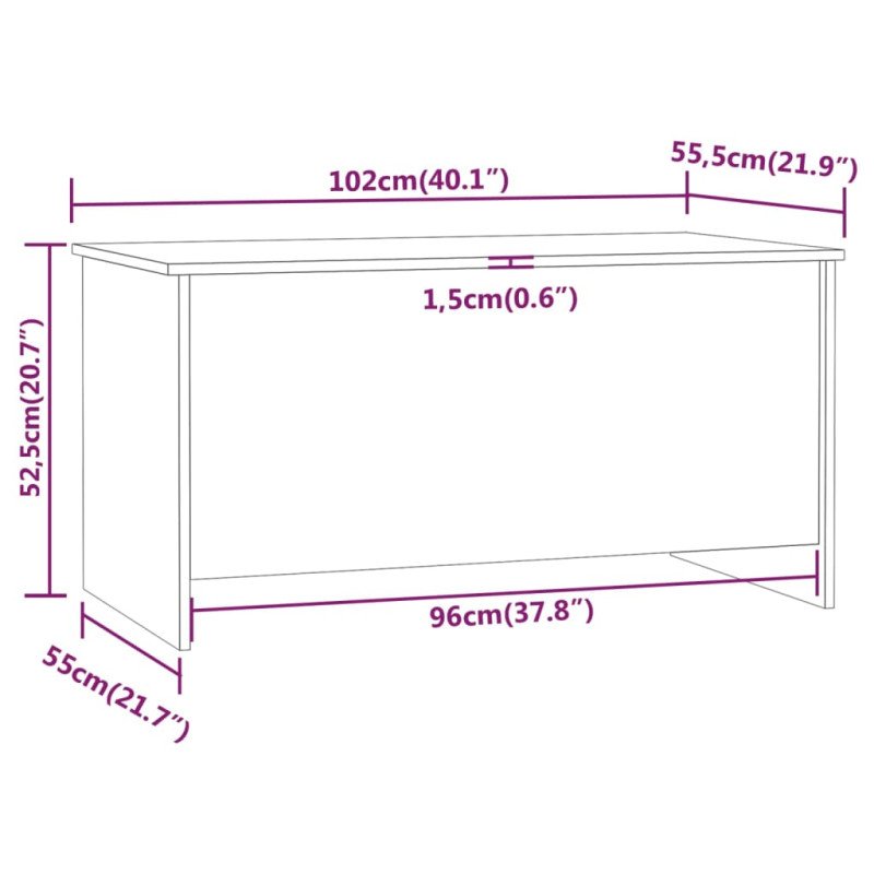 vidaXL Konferenčný stolík dymový dub 102x55,5x52,5 cm spracované drevo