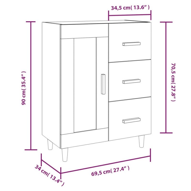 vidaXL Komoda sivý dub sonoma 69,5x34x90 cm spracované drevo