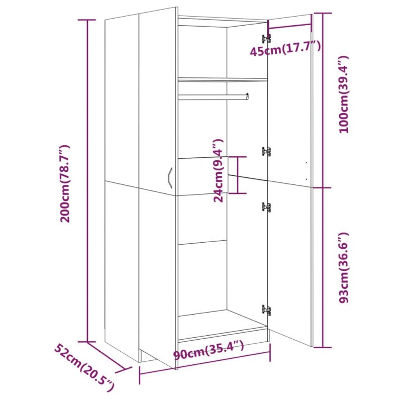 vidaXL Šatník dymový dub 90x52x200 cm spracované drevo
