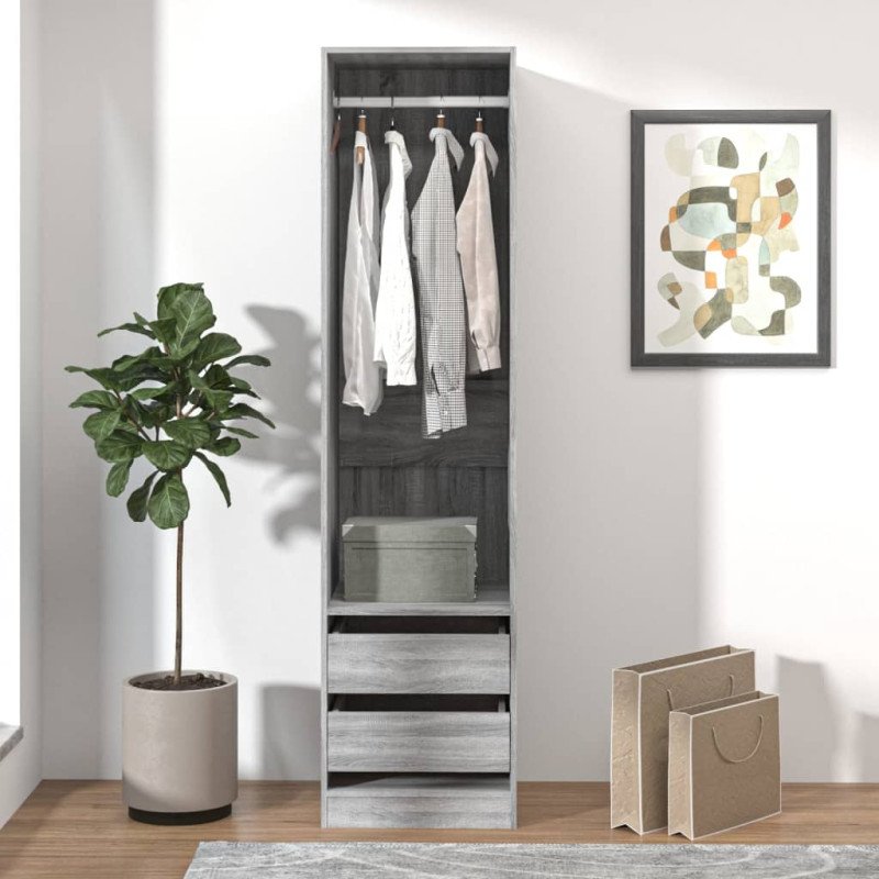 vidaXL Šatník so zásuvkami sivý sonoma 50x50x200 cm spracované drevo