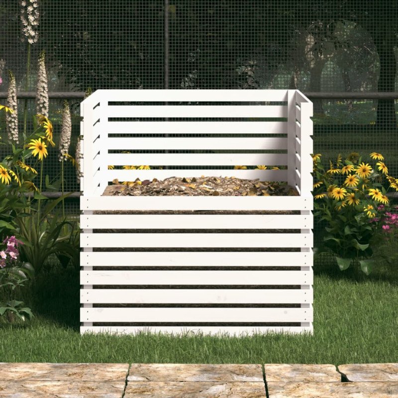 vidaXL Kompostér biely 100x100x102 cm masívne borovicové drevo