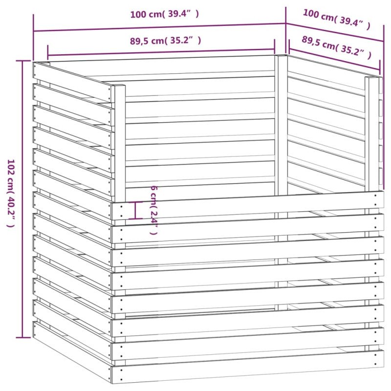 vidaXL Kompostér biely 100x100x102 cm masívne borovicové drevo
