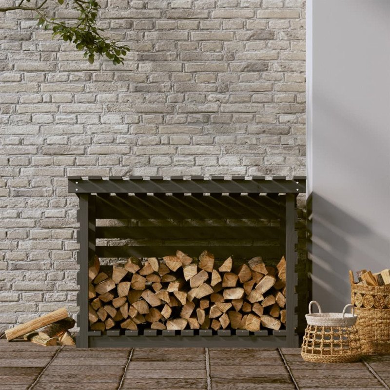 vidaXL Stojan na palivové drevo sivý 108x73x79 cm masívna borovica