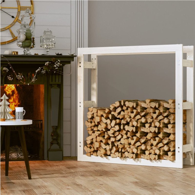 vidaXL Stojan na palivové drevo biely 100x25x100 cm masívna borovica